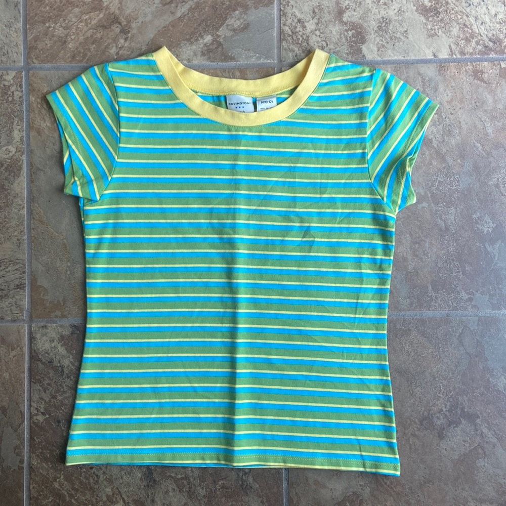 Vintage Covington 90s Y2K Striped Baby Tee T Shirt Cap Sleeve size medium